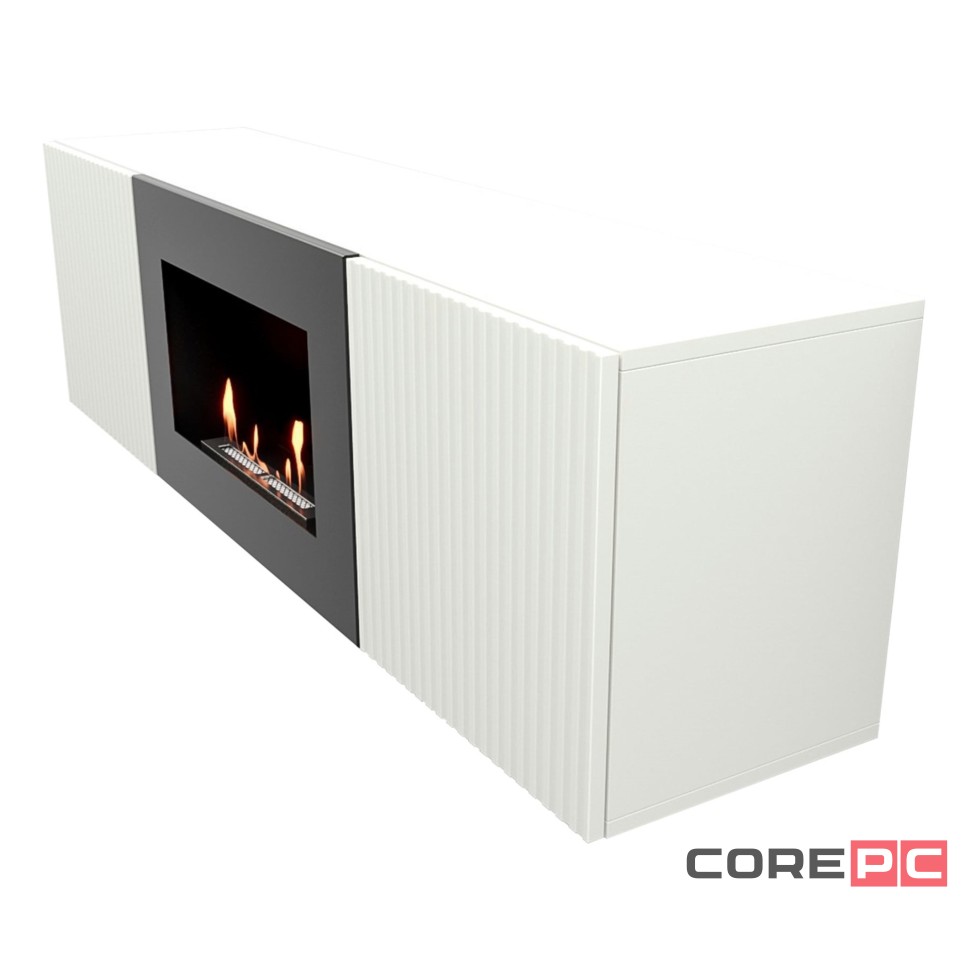 Каминокомплект: Тумба с биокамином Firelight BFP/P-1400L белая+набор керамических дров сосна