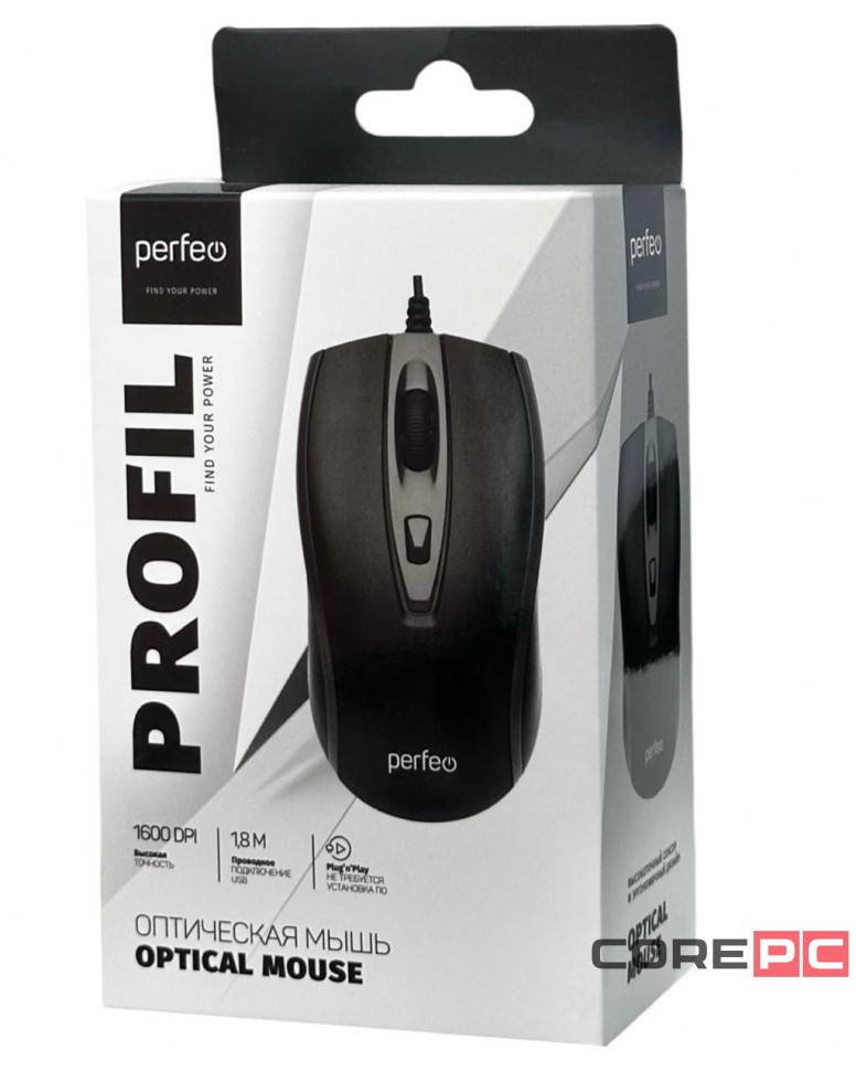 Perfeo мышь оптическая PROFIL, 4 кн, USB, чёрная
