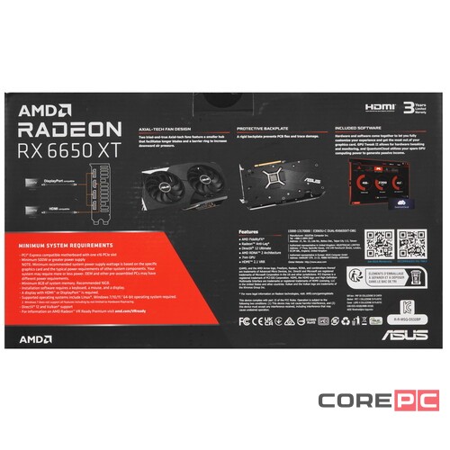 Видеокарта ASUS (DUAL-RX6650XT-O8G) Radeon RX 6650 XT 8GB DUAL OC