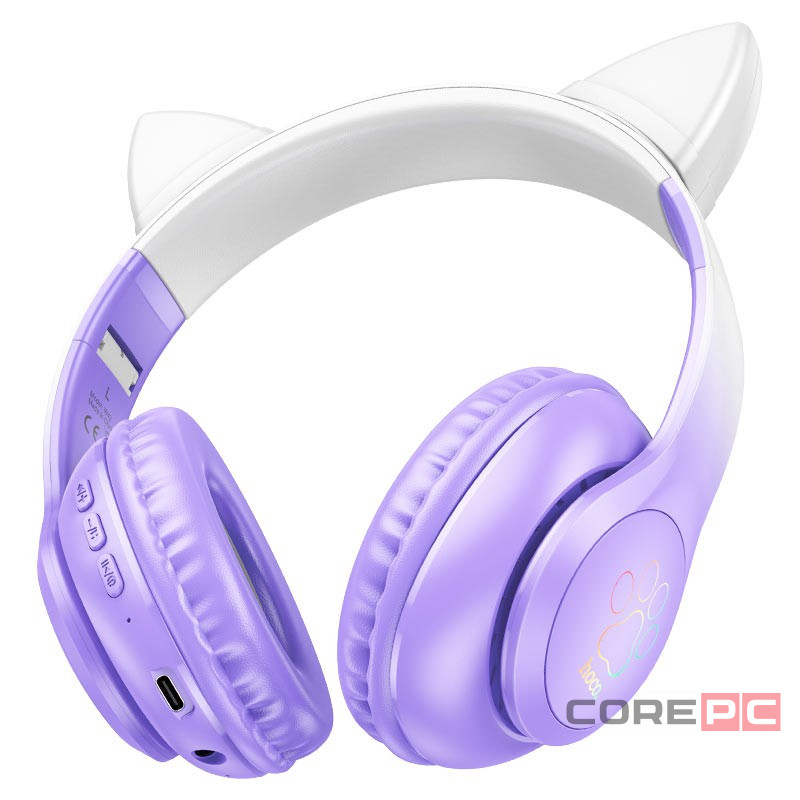 Стереонаушники Bluetooth Полноразмерные Hoco W42 Cat Ear BT5.3/10ч фиолетовые