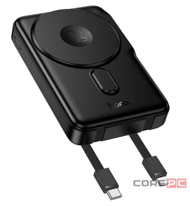 Powerbank Hoco Q48 10000mAh1C 20W с проводом Type-C/Lightning, дисплеем и подставкой черный
