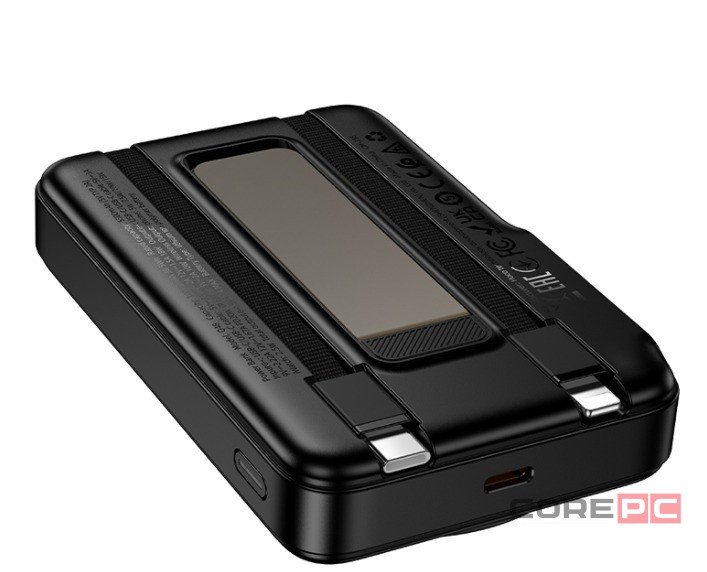 Powerbank Hoco Q48 10000mAh1C 20W с проводом Type-C/Lightning, дисплеем и подставкой черный