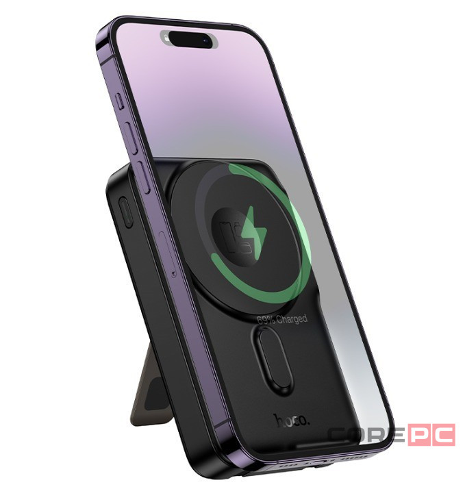 Powerbank Hoco Q48 10000mAh1C 20W с проводом Type-C/Lightning, дисплеем и подставкой черный