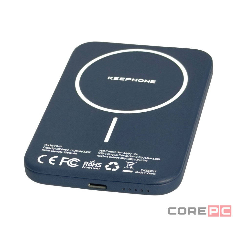 Powerbank магнитный с MagSafe Keephone Peekaboo 5000mAh кожаный синий