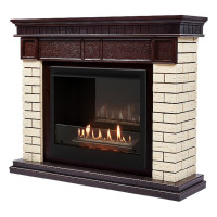 Биокамин Firelight BFP/P-2520, портал Bricks 25 камень бежевый, шпон темный дуб