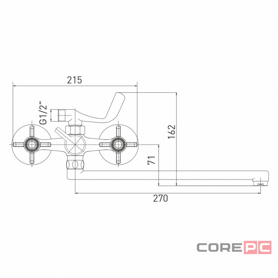 Смеситель для ванны и раковины MIXLINE МЛ30-02, вентильное управление, цвет хром