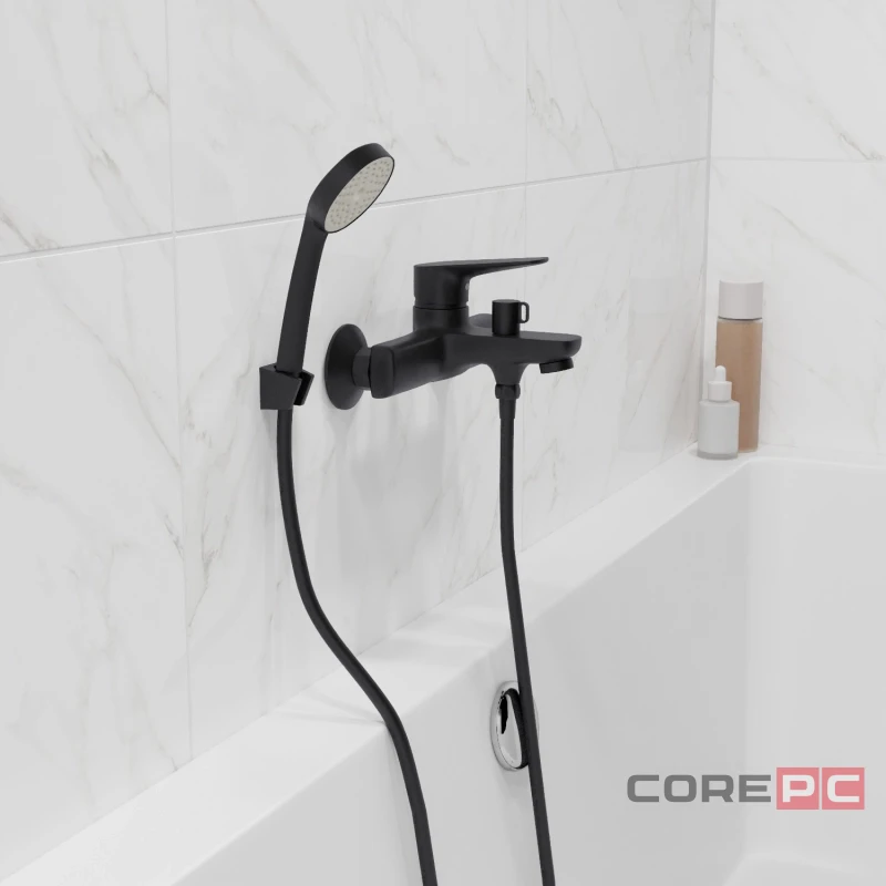 Смеситель для ванны MIXLINE МЛ14-01 ЧЕРНЫЙ, рычажное управление, цвет черный