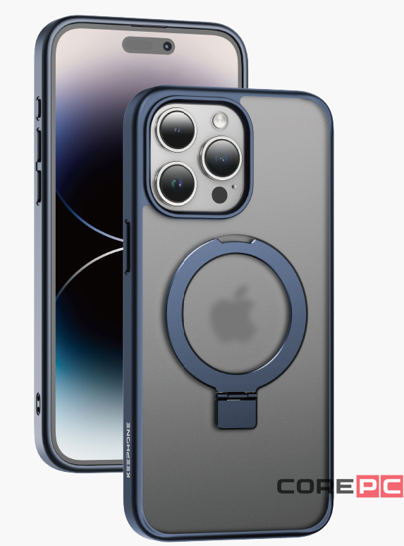 Накладка для i-Phone 15 Pro Keephone Magico Magsafe матово-прозрачный синяя рамка
