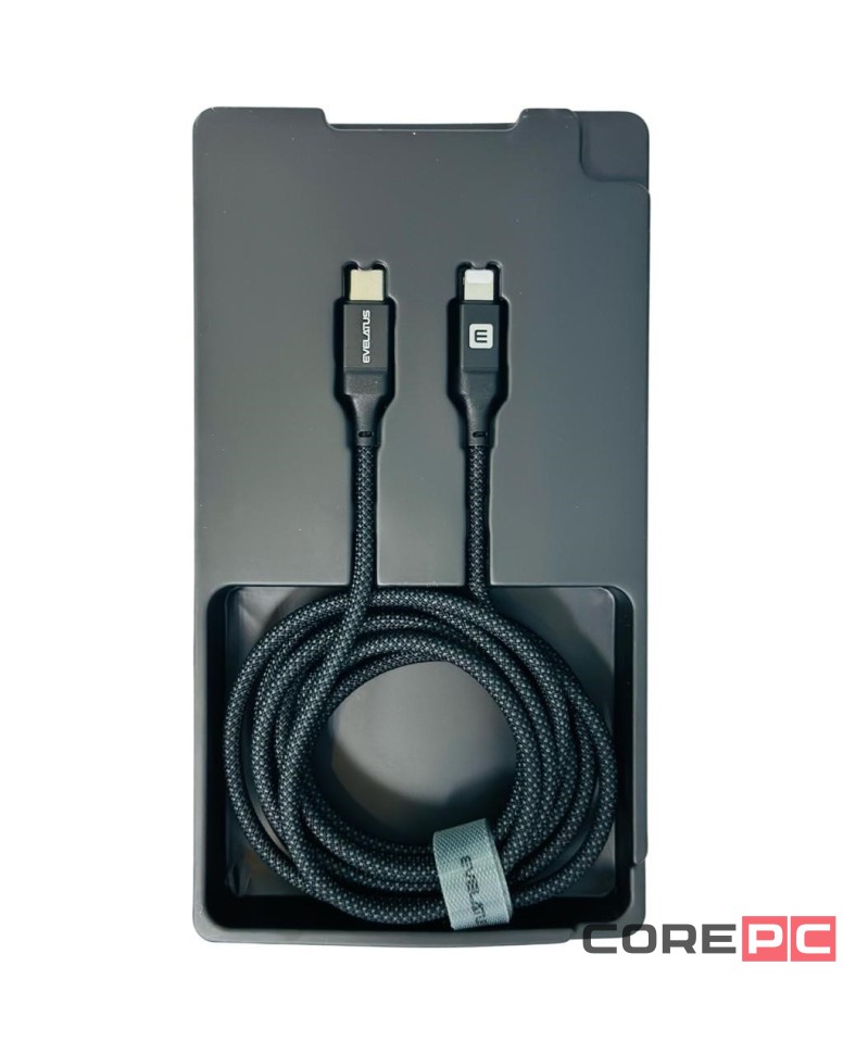 Usb Кабель-зарядка Type-C на Lightning Evelatus 60W 2м в тканевой оплетке черный
