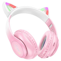 Стереонаушники Bluetooth Полноразмерные Hoco W42 Cat Ear BT5.3/10ч розовые