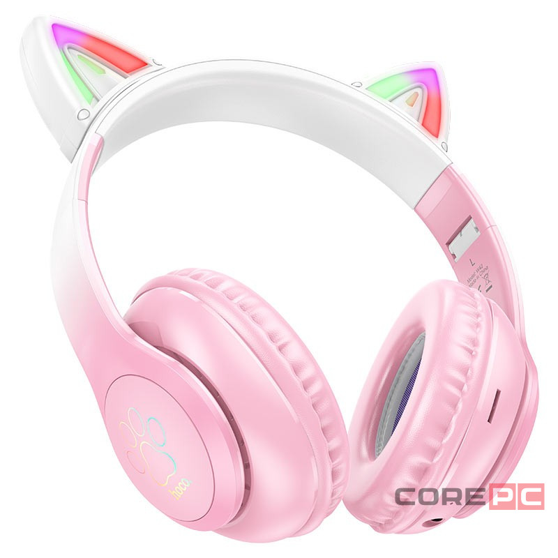 Стереонаушники Bluetooth Полноразмерные Hoco W42 Cat Ear BT5.3/10ч розовые