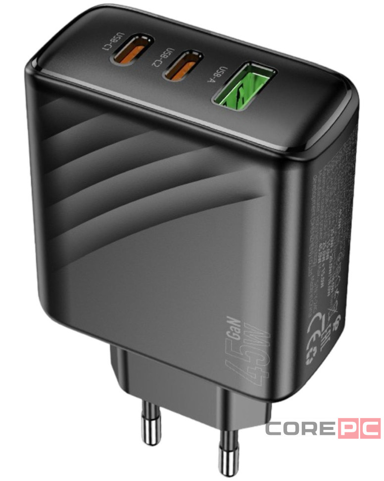 Сетевое зар. устр. Hoco CS26A 1USB3.0/2C 45W черное