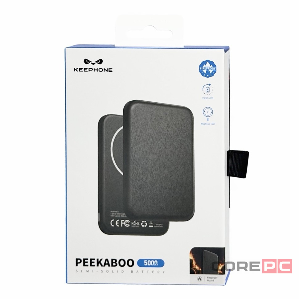 Powerbank магнитный с MagSafe Keephone Peekaboo 5000mAh кожаный черный