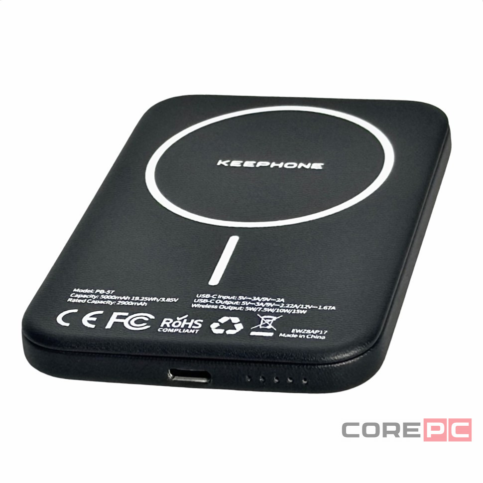 Powerbank магнитный с MagSafe Keephone Peekaboo 5000mAh кожаный черный