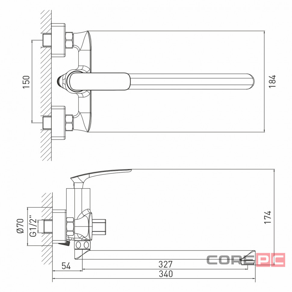 Смеситель для ванны и раковины MIXLINE МЛ21-02/ML21-02, рычажное управление, цвет хром