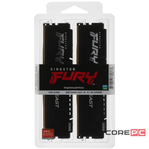 Оперативная память 64 Gb 5200 MHz Kingston FURY Beast EXPO Black (KF552C36BBEK2-64)