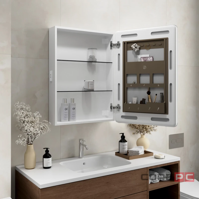 Зеркальный шкаф MIXLINE Нимис600х800 (ШВ) ПРАВЫЙ,с ОРГАНАЙЗЕРОМ,бескон. сенсор,светодиод подсветка