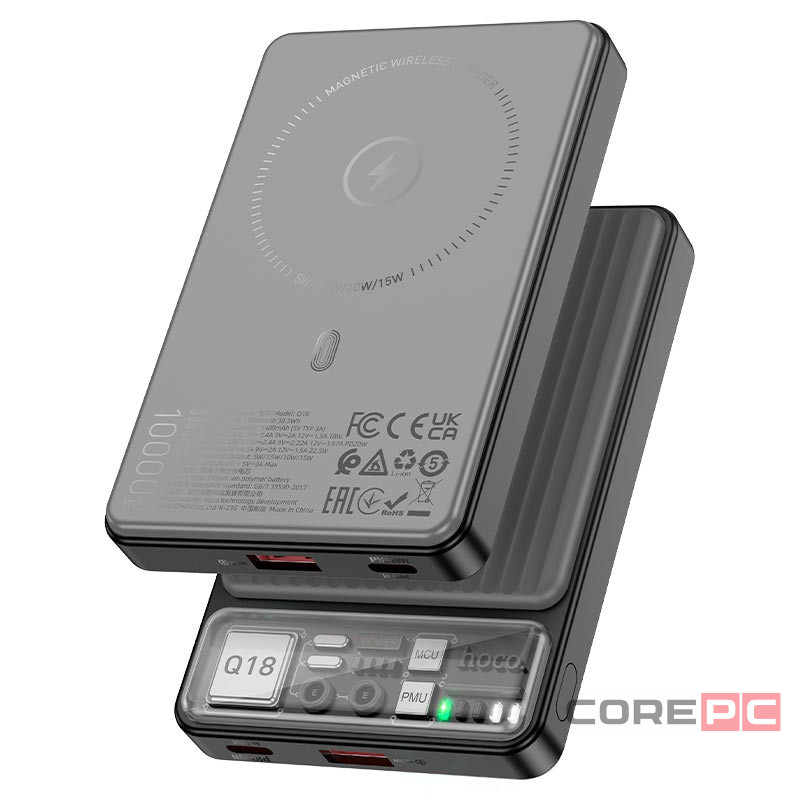 Беспроводное заряд. устр. + Powerbank Hoco Q18 1USB/1C 18W/20W 10000mAh черное