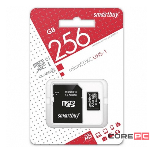 micro SDXC карта памяти Smartbuy 256GB Class 10 80 MB/s (с адаптером SD)