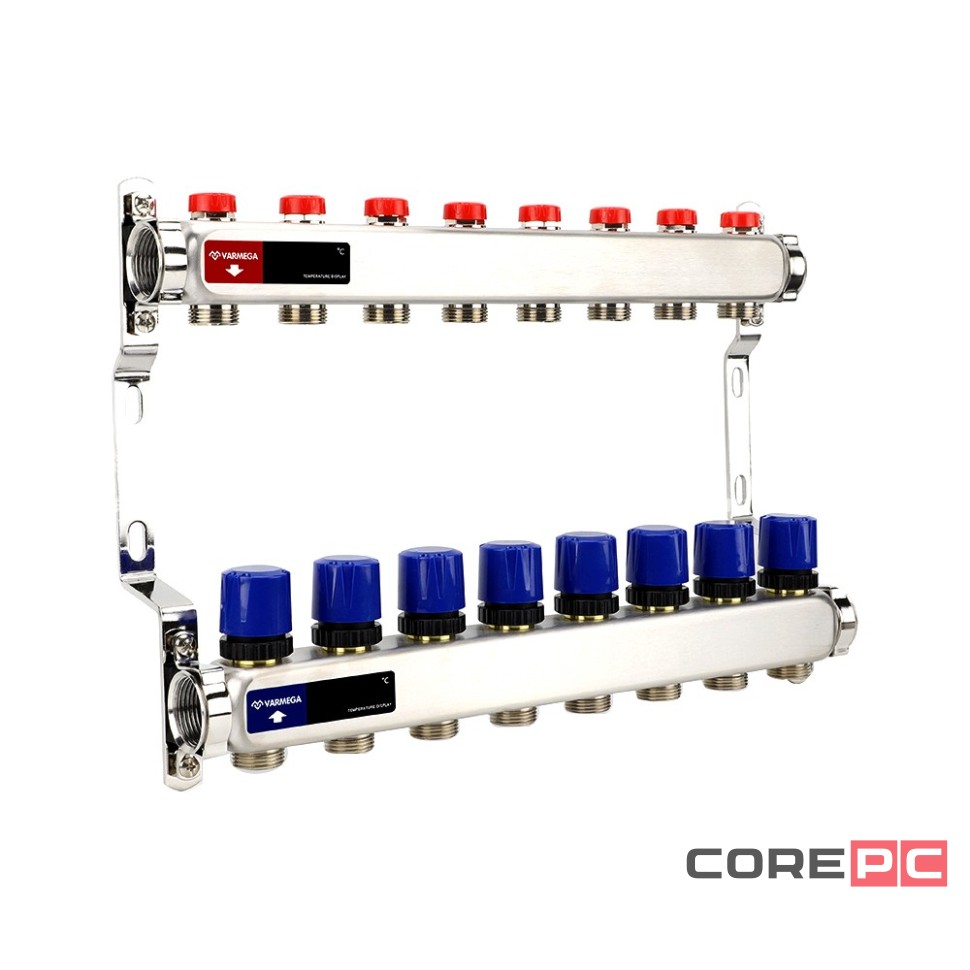 Группа коллекторная для отопления VARMEGA VM15508 ВР 1quot;, на 8 контуров 3/4quot; EK, нерж. сталь