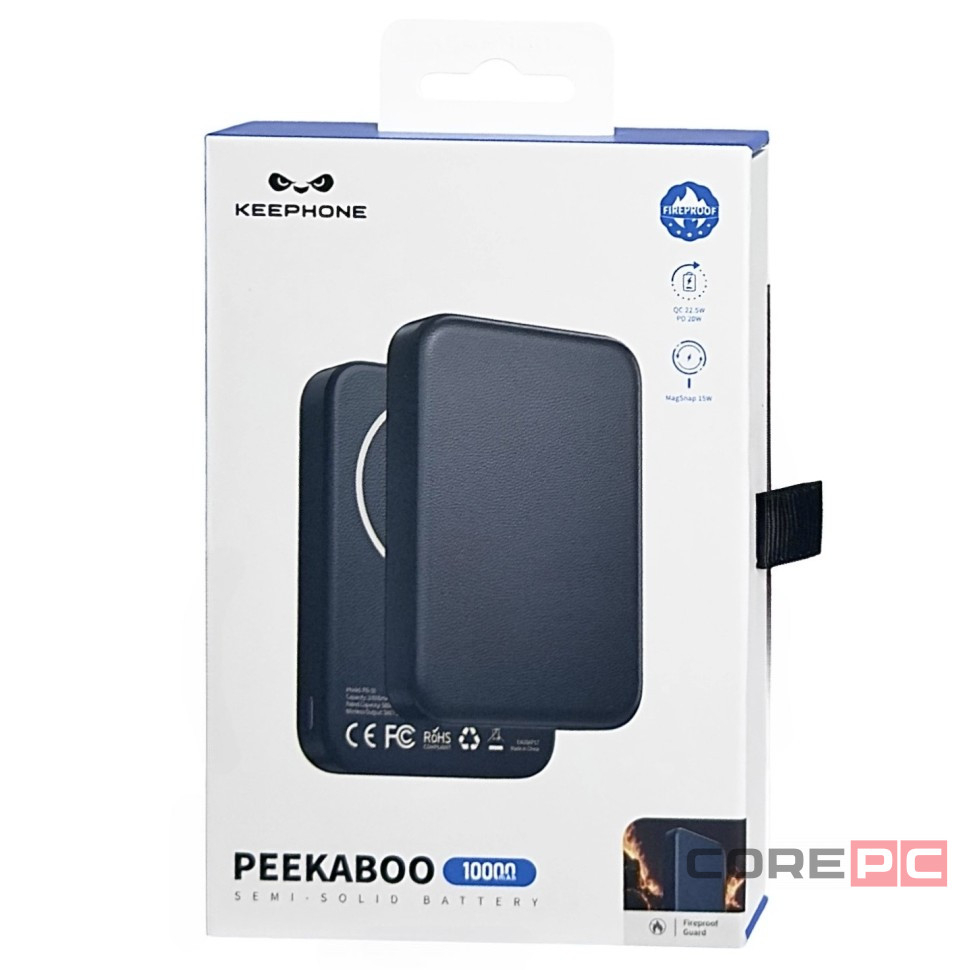 Powerbank магнитный с MagSafe Keephone Peekaboo 10000mAh кожаный синий