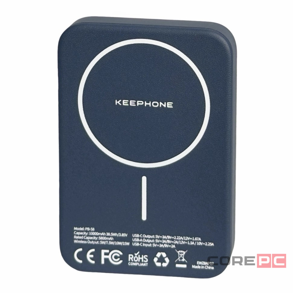 Powerbank магнитный с MagSafe Keephone Peekaboo 10000mAh кожаный синий