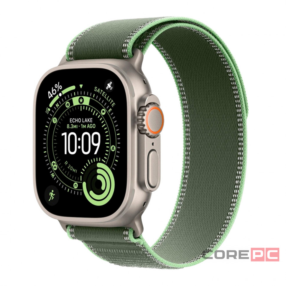 Apple Watch Ultra 3 49mm Natural Titanium Case with Green/Neon Trail Loop (S/M)