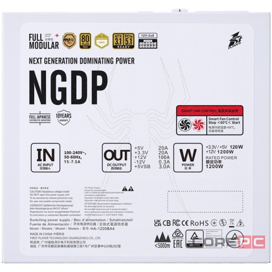 Блок питания 1STPLAYER 1200W NGDP GOLD White (HA-1200BA4-WH) 16 Pin (PCIe 5.1 Connector Cable Details)