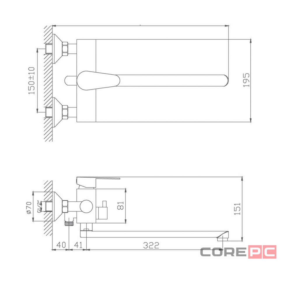 Смеситель для ванны и раковины Haiba HB22802, рычажное управление, цвет сатин