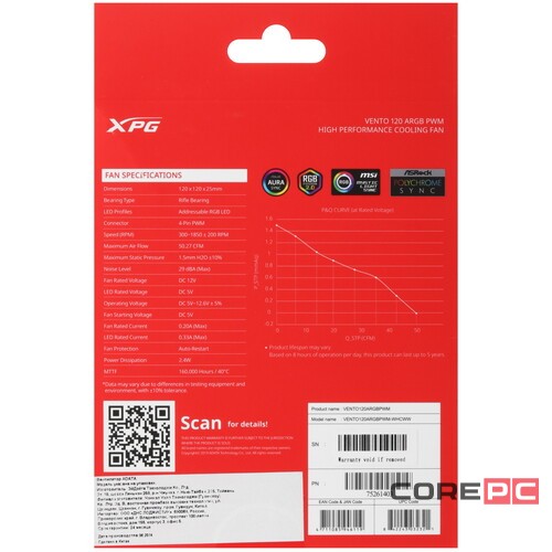 Вентилятор для корпуса ADATA XPG VENTO120ARGBPWM-WHCWW