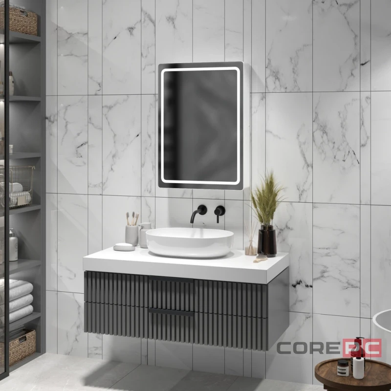 Зеркальный шкаф MIXLINE Симпл 500х700 (ШВ) универсальный,механический выкл., светодиодная подсветк