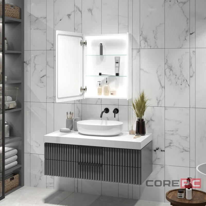 Зеркальный шкаф MIXLINE Симпл 500х700 (ШВ) универсальный,механический выкл., светодиодная подсветк