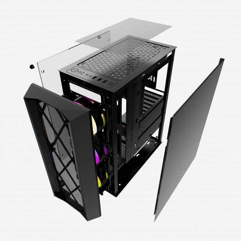 Компьютерный корпус Powercase RHOMBUS X3 MESH LED TG Black CMRMX-L3