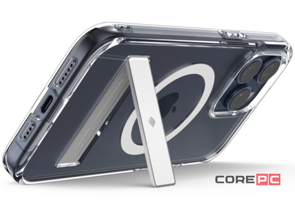 Чехол-накладка Protective Case Magsafe для iPhone 15 пластиковый с подставкой (прозрачный)