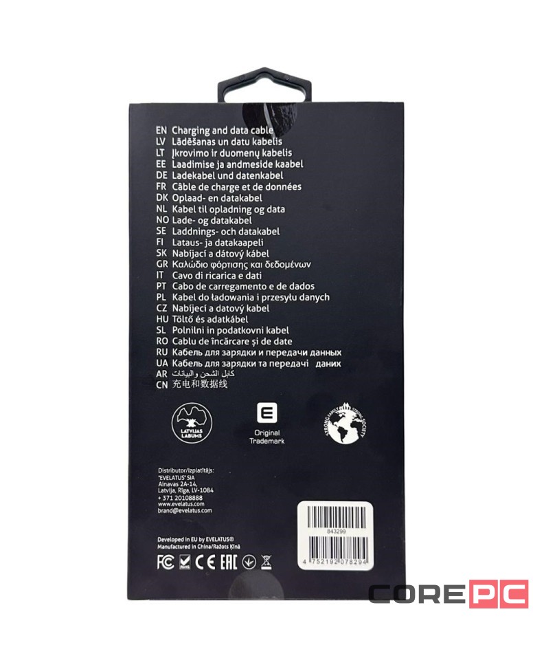 Usb Кабель-зарядка Type-C на Lightning Evelatus 60W 1.2м в тканевой оплетке черный