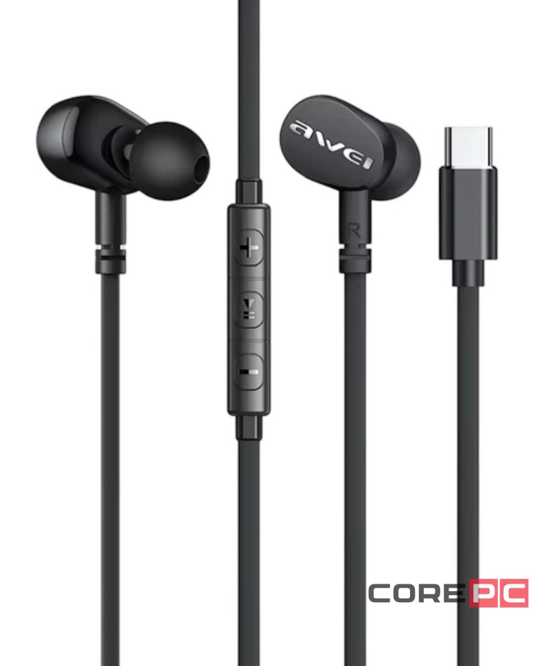 Стереонаушники Awei TC-7 с микрофоном Type-C 1.2м черные