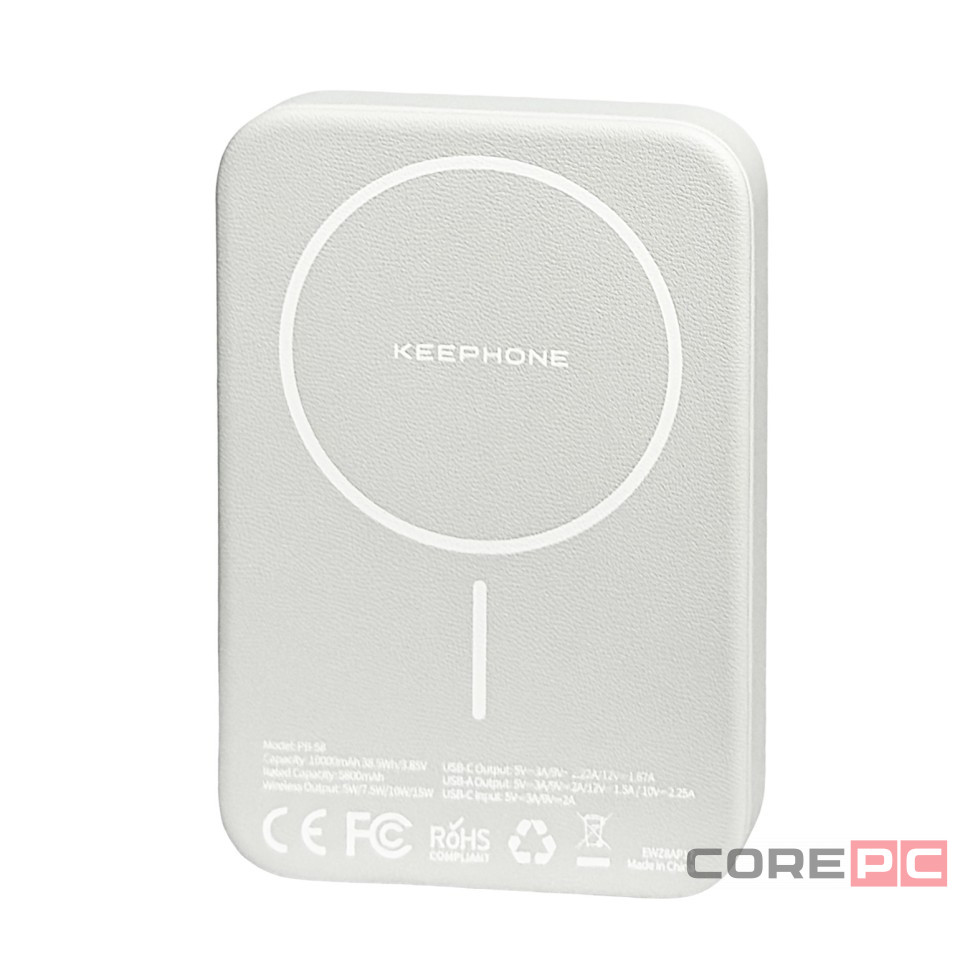 Powerbank магнитный с MagSafe Keephone Peekaboo 10000mAh кожаный белый