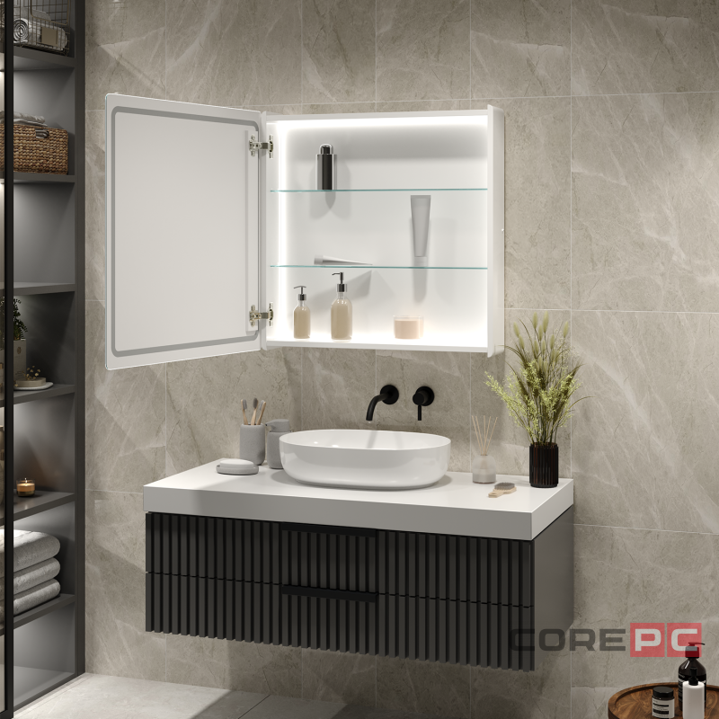Зеркальный шкаф MIXLINE Симпл 700х700 (ШВ) универсальный,механический выкл., светодиодная подсветк