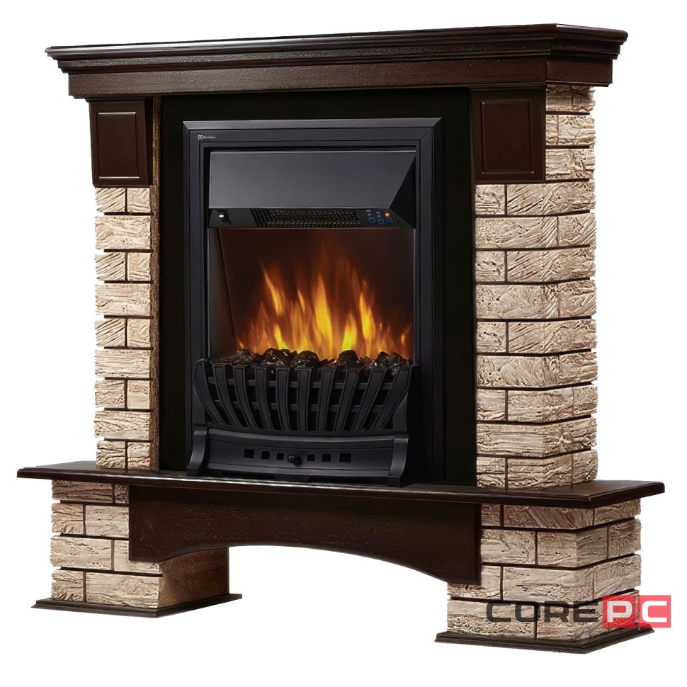 Портал Firelight Forte Wood Classic камень коричневый, шпон темный дуб