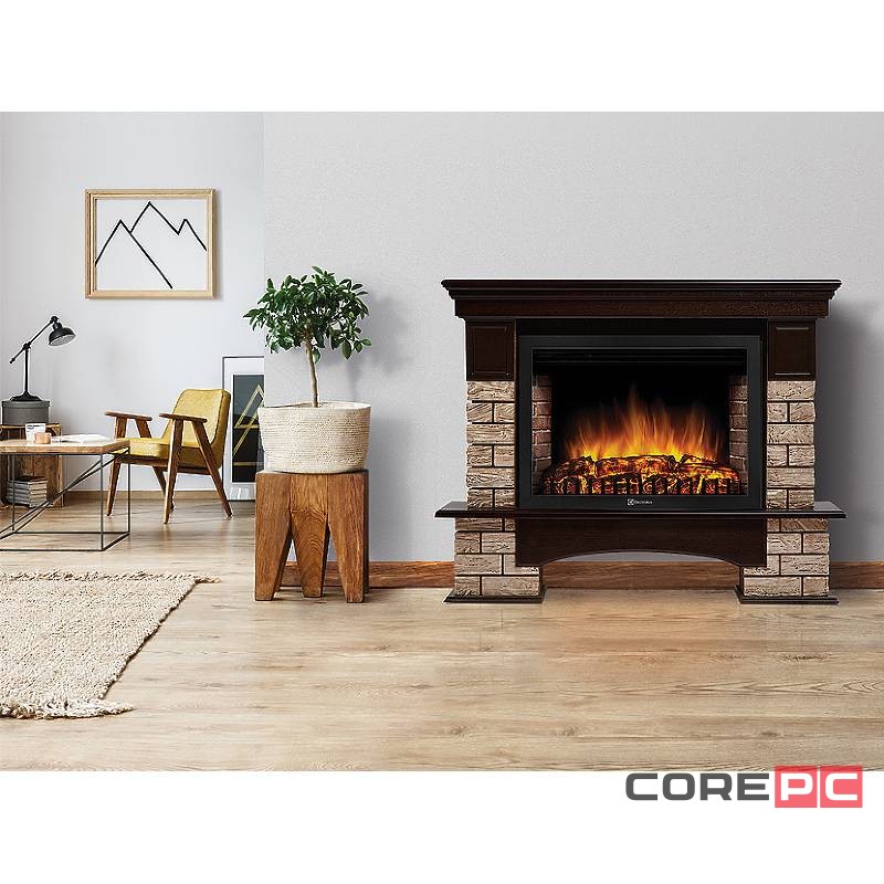 Портал Firelight Forte Wood Classic камень коричневый, шпон темный дуб