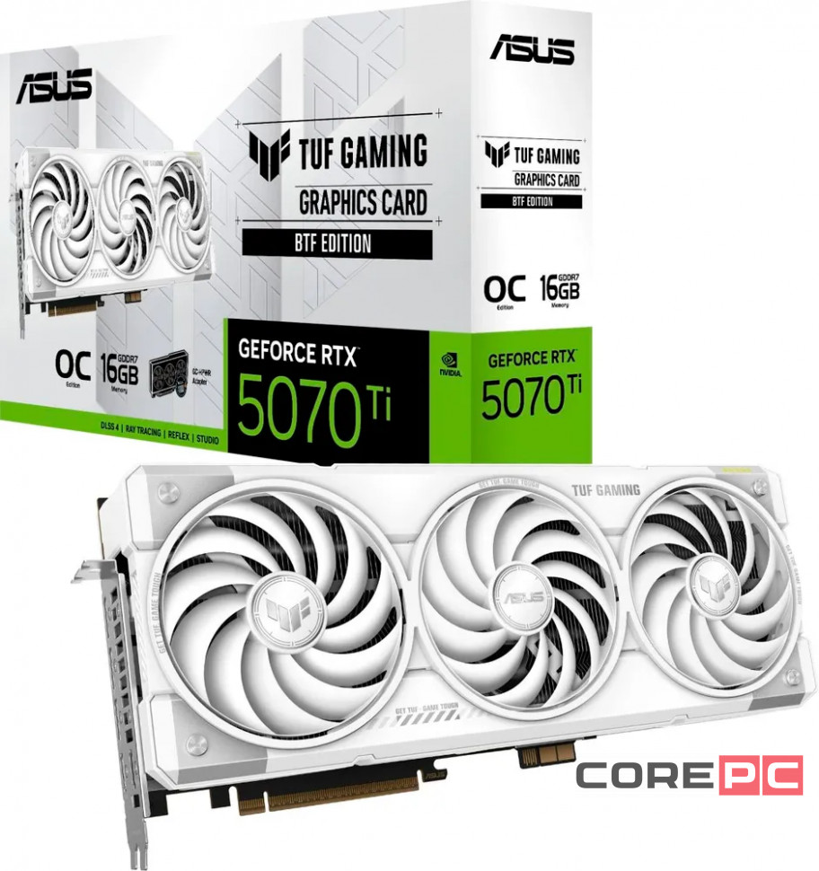 Видеокарта ASUS (TUF-RTX5070TI-O16G-BTF-WHITE) GeForce RTX 5070 Ti 16GB TUF GAMING BTF OC (90YV0N60-M0NA00)