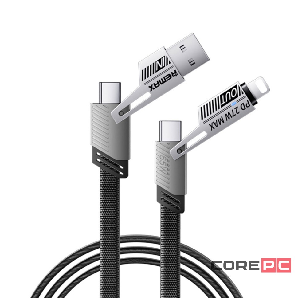 USB/USB-C Кабель-зарядка Remax RC-C189 4в1 Lightning/Type-C 1м 65W черный