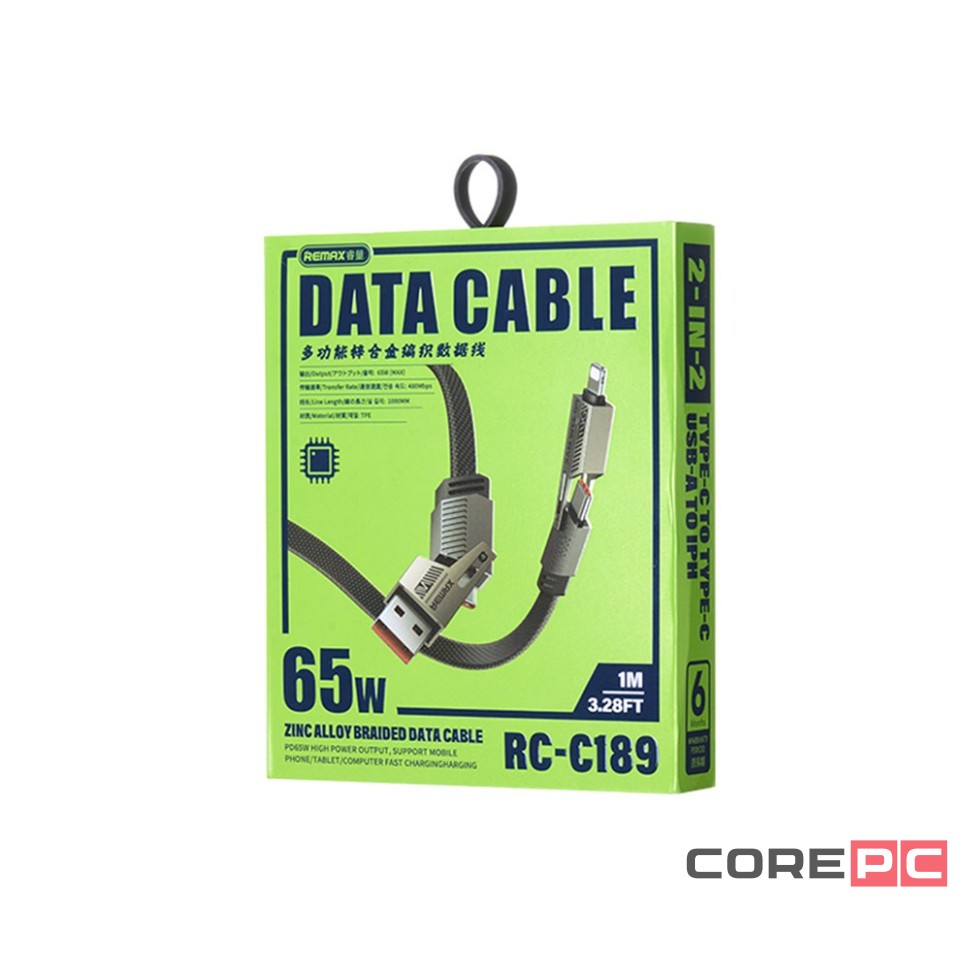 USB/USB-C Кабель-зарядка Remax RC-C189 4в1 Lightning/Type-C 1м 65W черный