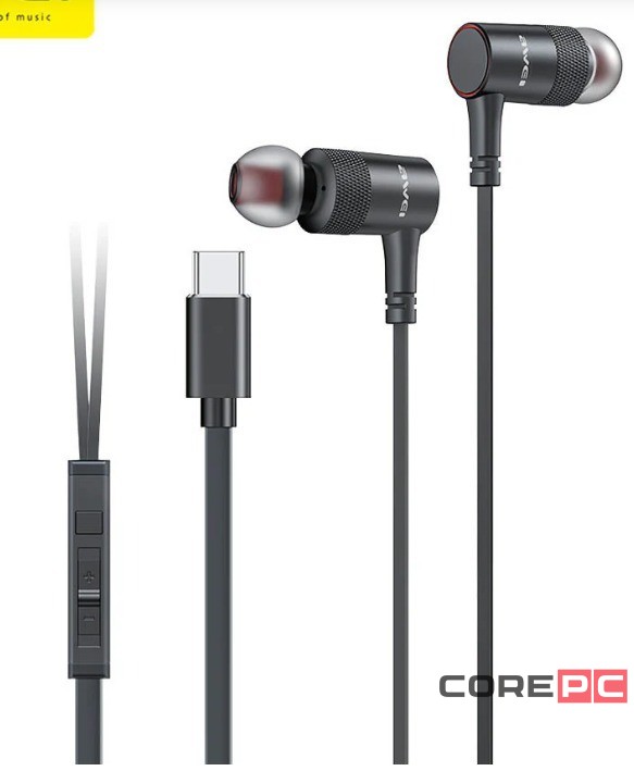 Стереонаушники Awei PC-9T с микрофоном Type-C 1.2м черные