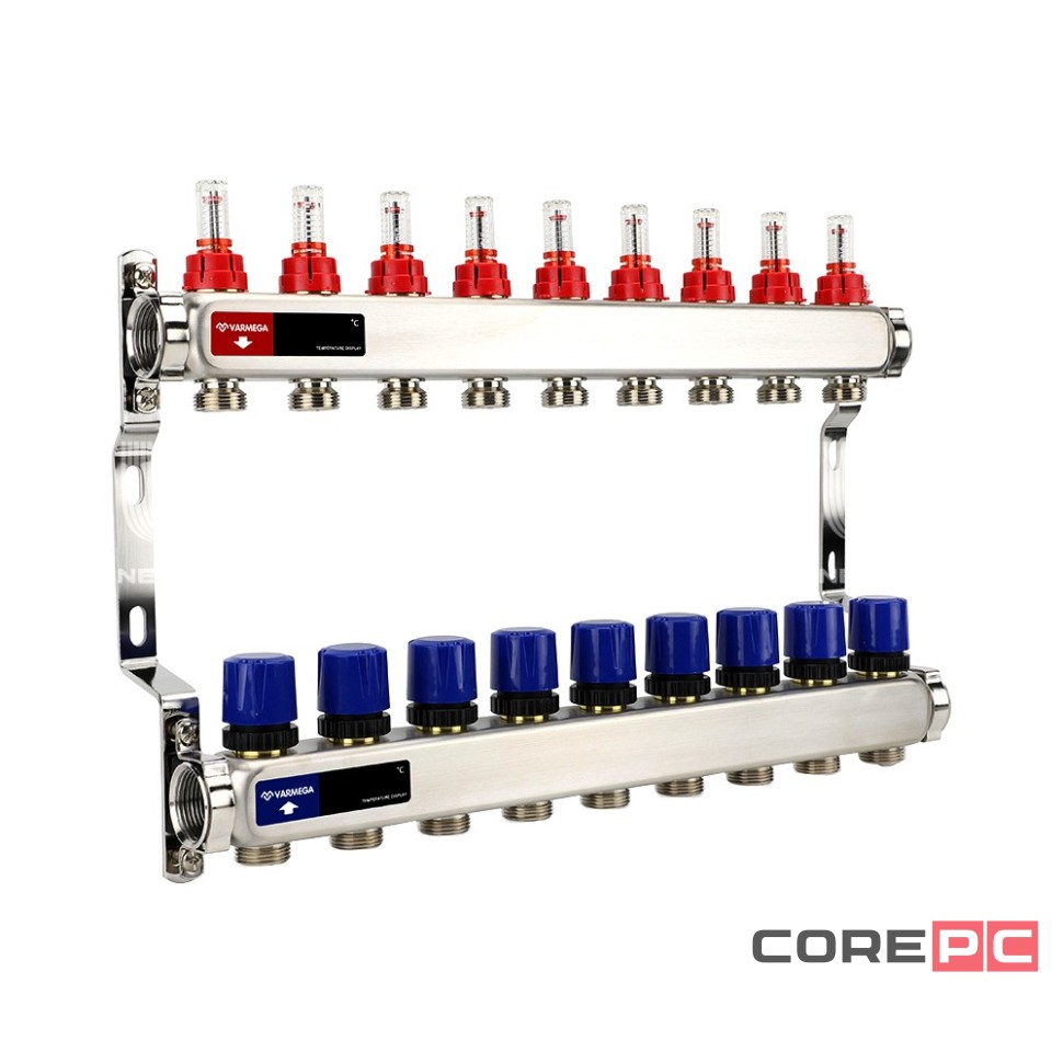 Группа коллекторная с расх. VARMEGA VM15109 ВР 1quot;, под 130 насос, на 9 конт. 3/4quot; EK, нерж. сталь