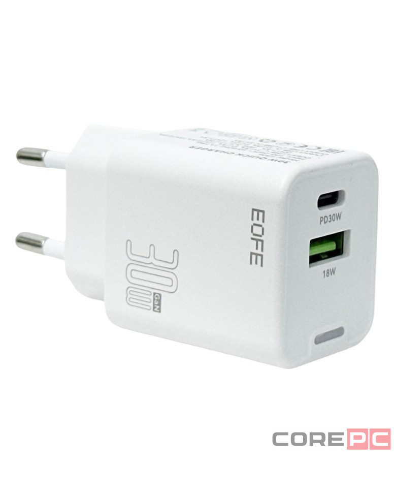Сетевое зарядное устройство EOFE E306 1C/1USB 30W белое