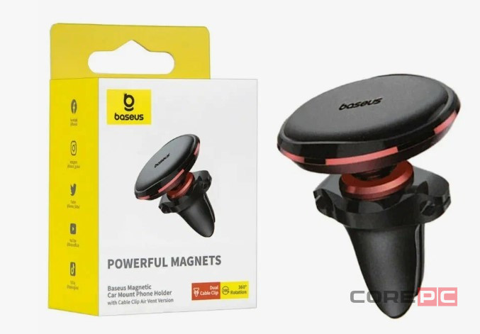 Держатель в автомобиль на торпеду Baseus Magnetic Air с держателем для кабеля SUGX-A09 красный