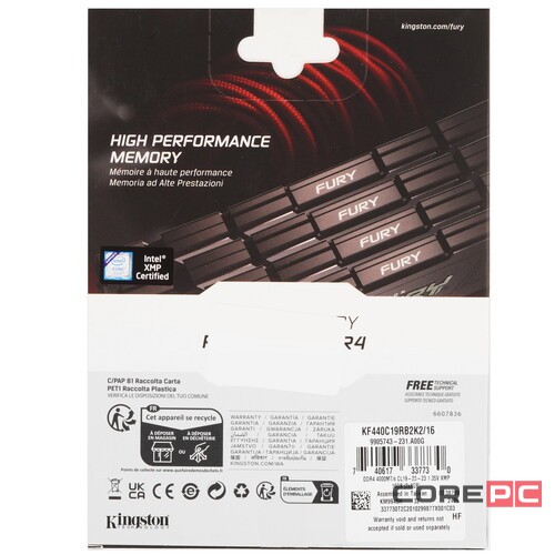 Оперативная память 16 Gb 4000 MHz Kingston FURY Renegade Black (KF440C19RB2K2/16)
