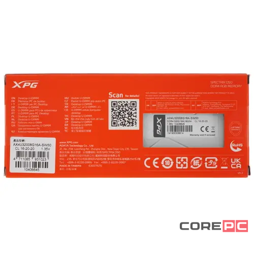 Оперативная память 8 Gb 3200 MHz ADATA XPG SPECTRIX D50 RGB (AX4U32008G16A-SW50)