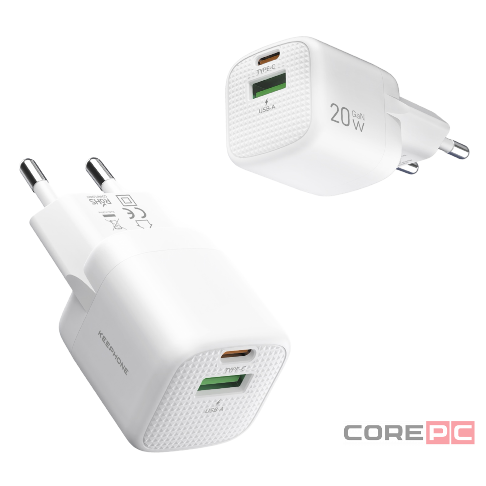 Сетевое зар. устр. Keephone Speedy 1USB+1C Gan 20W белое